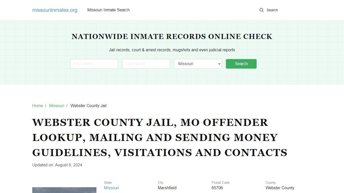 Webster County Jail, MO: Inmate Search Options, Visitations, Contacts