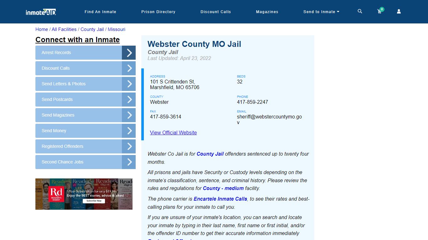 Webster County MO Jail - Inmate Locator